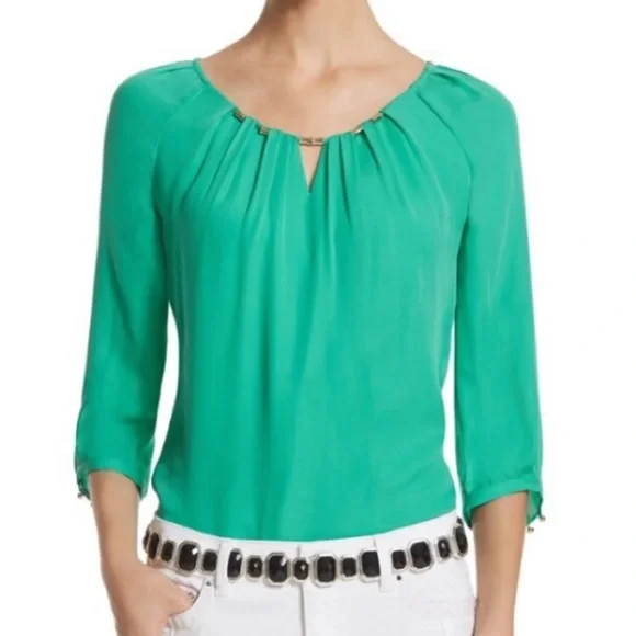 WHBM JULIP GREEN SILK BLOUSE - Picture 1 of 11